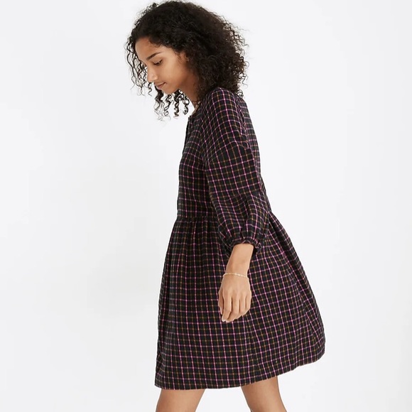 MADEWELL SZ 2 Plaid Flannel Raglan Button-Front Shirtdress - Picture 2 of 7